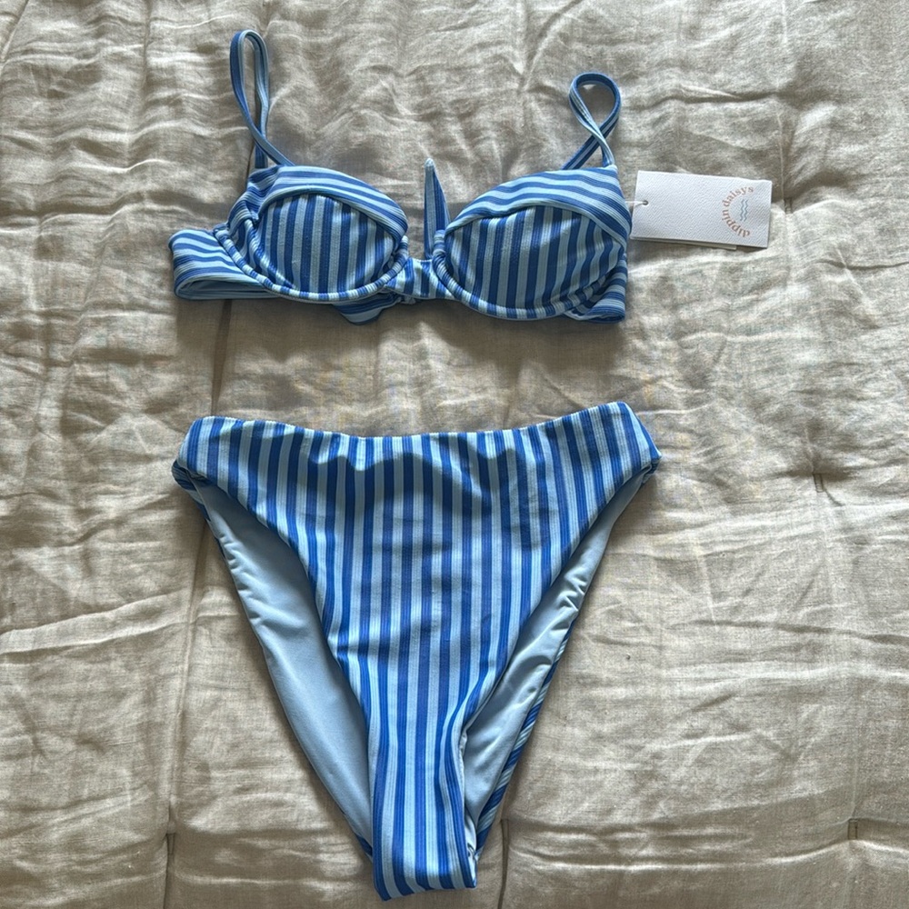 Dippin Diasys Striped Blue Bikini Set